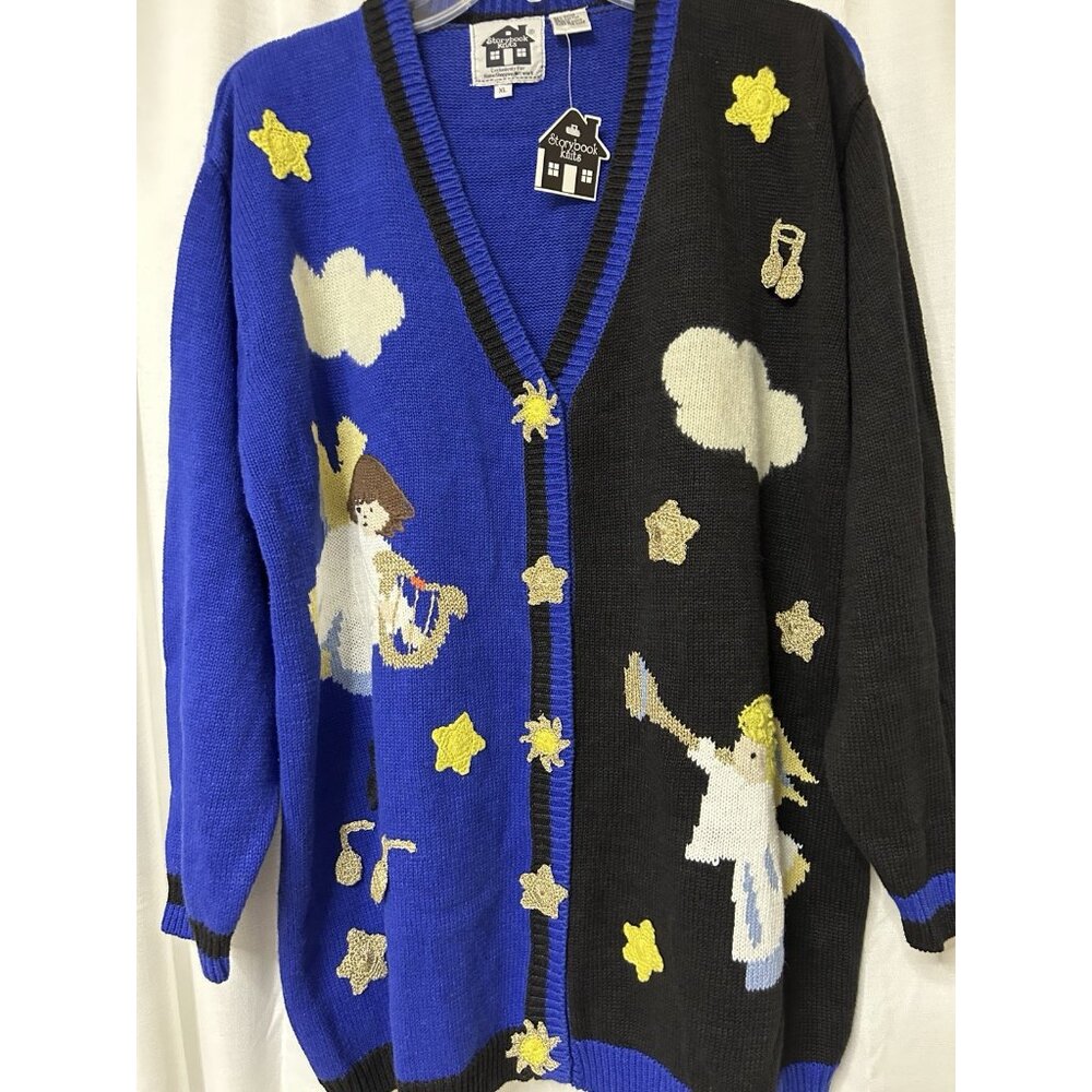 Vtg StoryBook Knits Sweater Cardigan Blue Angels Women's HSN Embroidered XL - Picture 2 of 6
